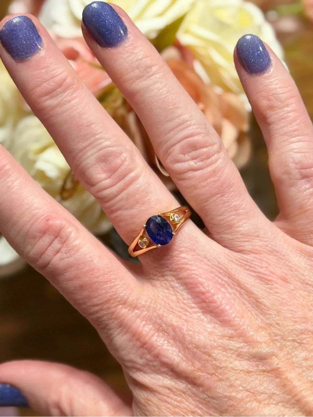 Split Shank 14KGP Natural Blue Sapphire 2.20CT 925 Sterling Silver Ring Sz 8.75